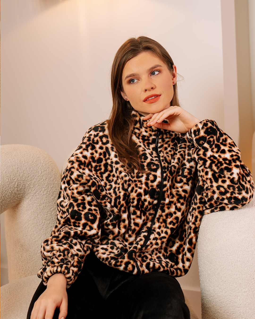 Women's Pajamas Rotary Zipper Plain Pants Tiger Polar