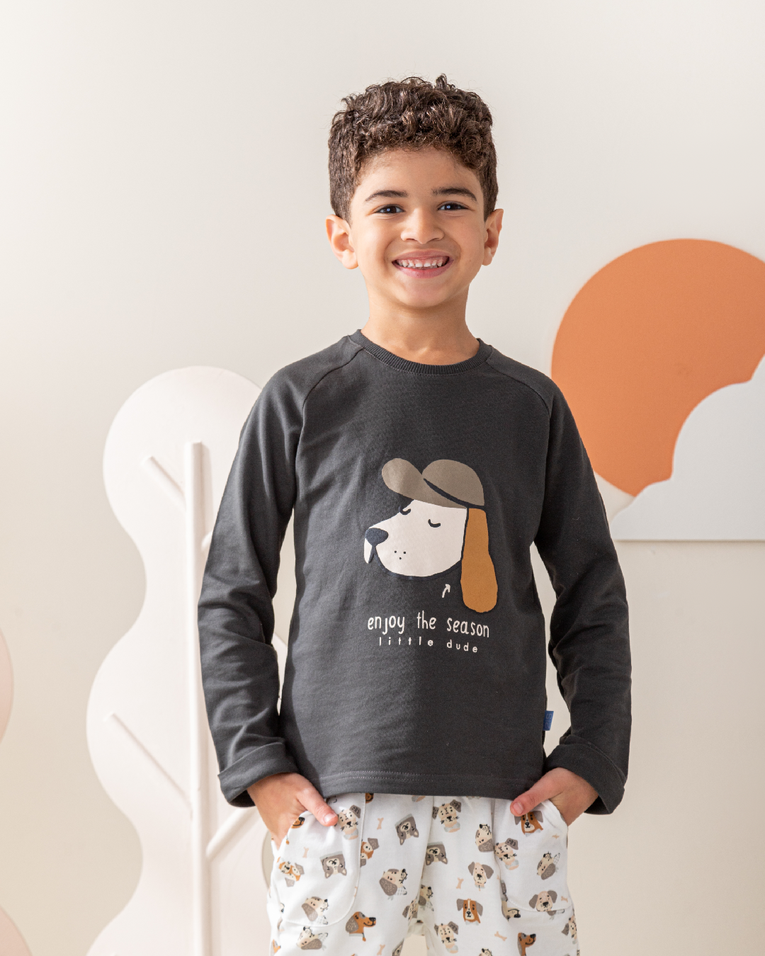 Enjoy the season puppy بيجاما أولادي كُم طويل