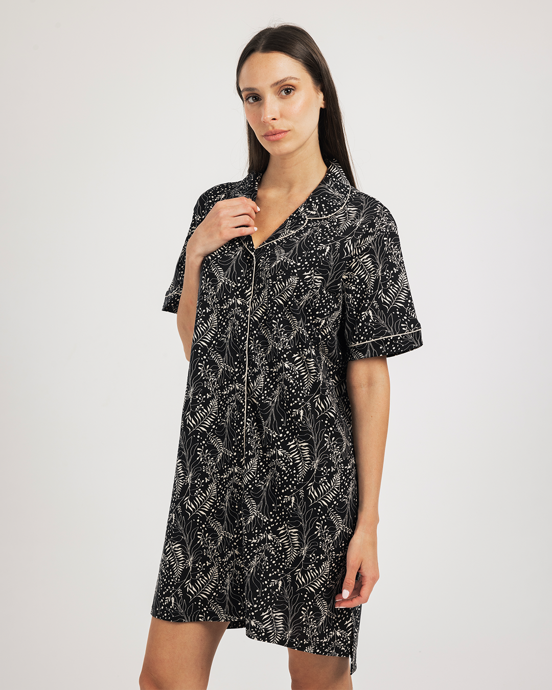 Floral lady women's buttoned night shirt