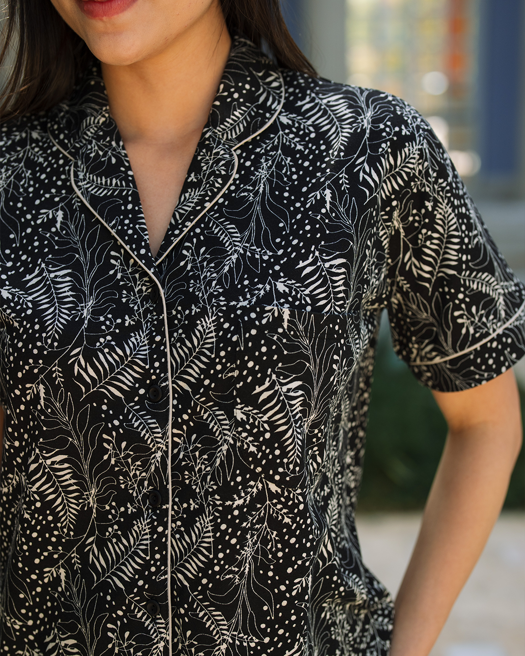 Floral lady women's buttoned night shirt