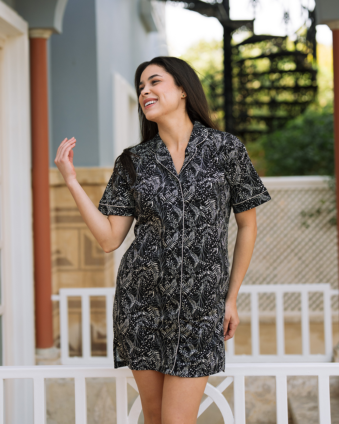 Floral lady women's buttoned night shirt