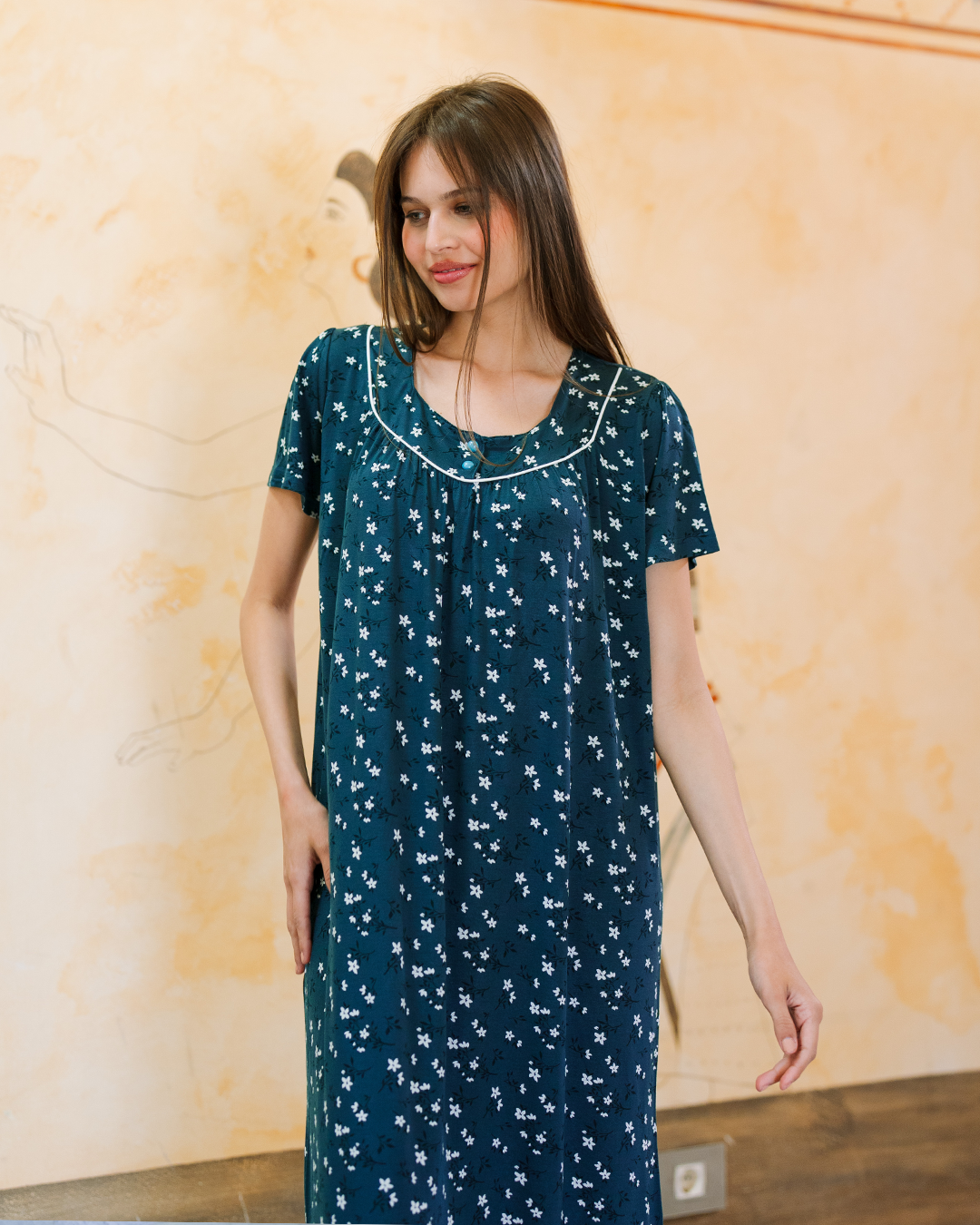 جلابيه فيسكوز ليكرا بنص كم مطبوعه