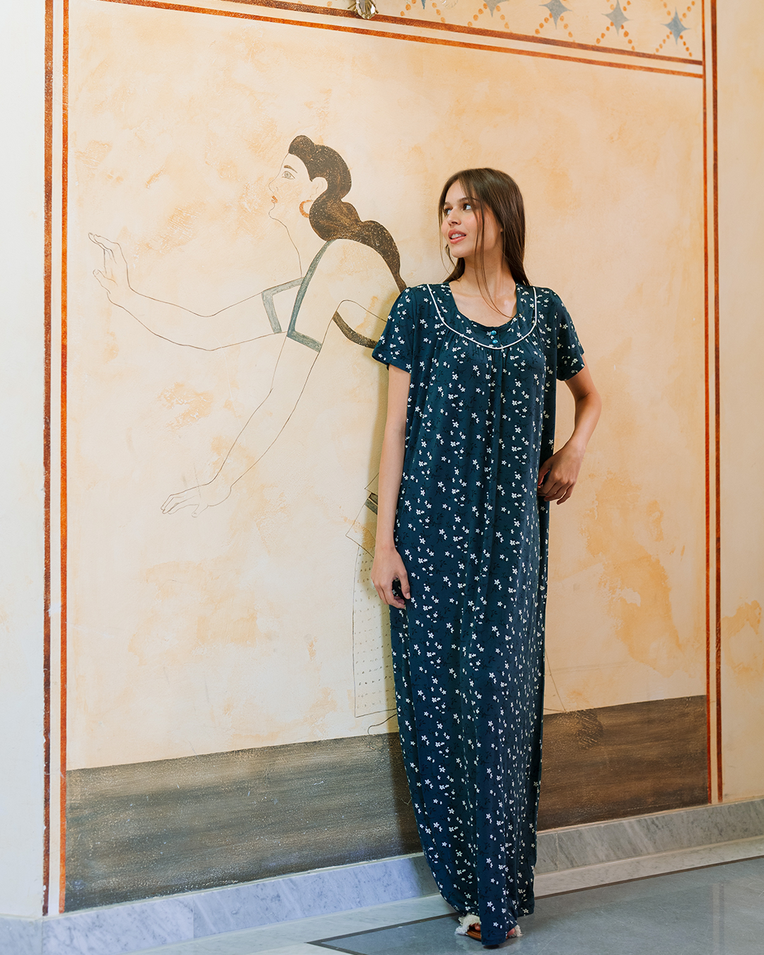 جلابيه فيسكوز ليكرا بنص كم مطبوعه