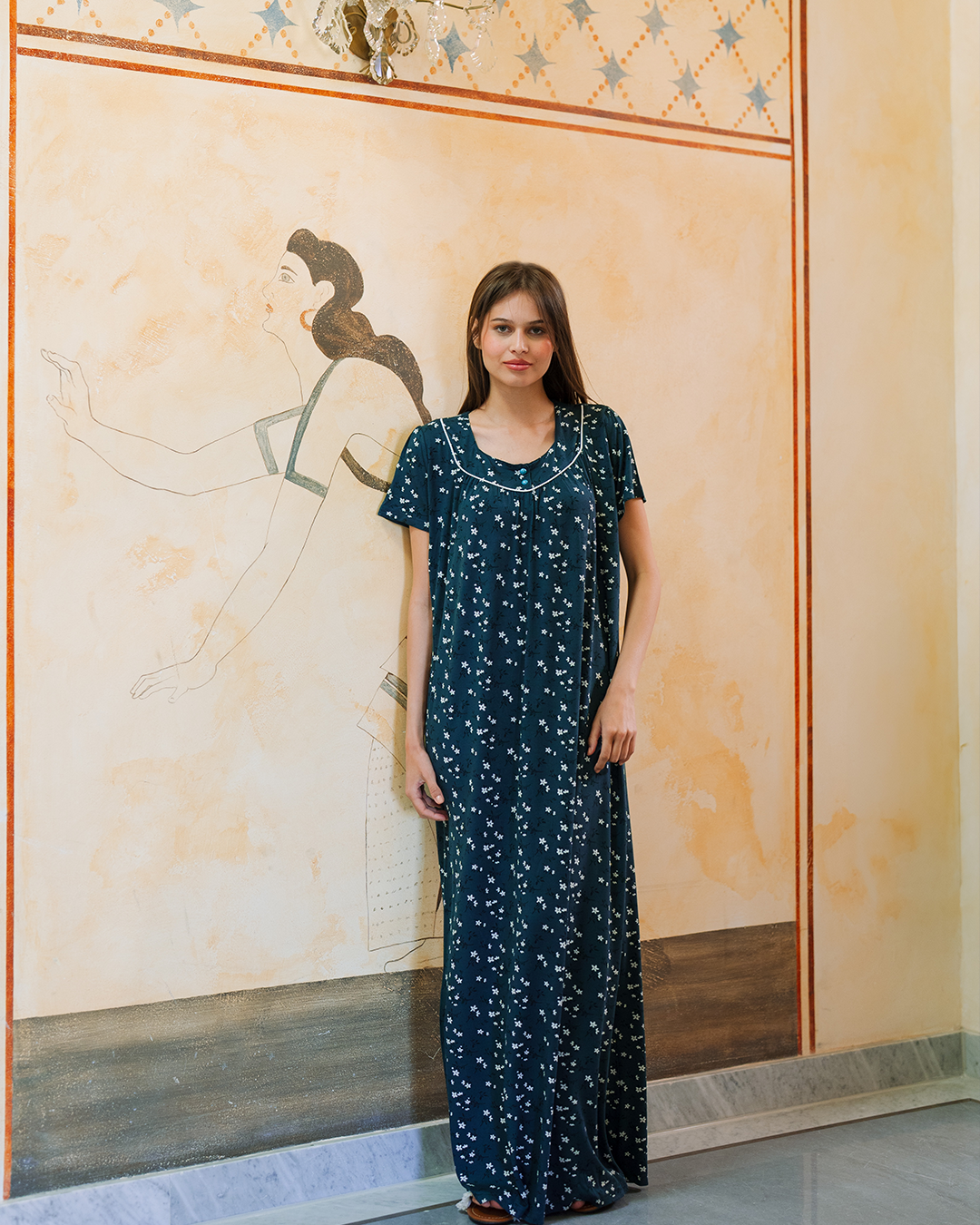 جلابيه فيسكوز ليكرا بنص كم مطبوعه