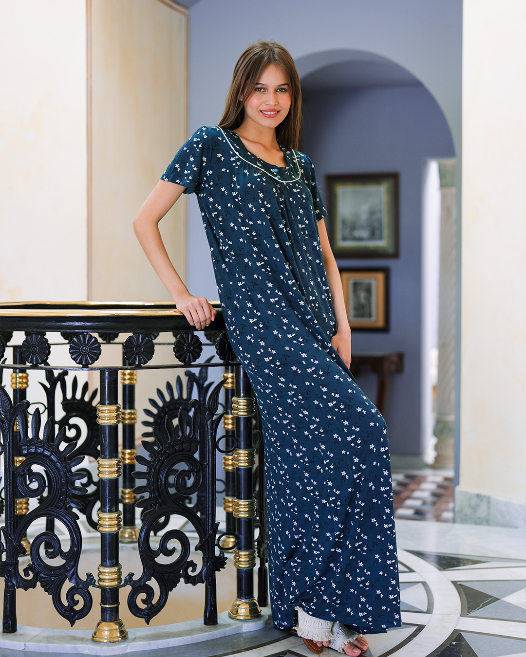 جلابيه فيسكوز ليكرا بنص كم مطبوعه