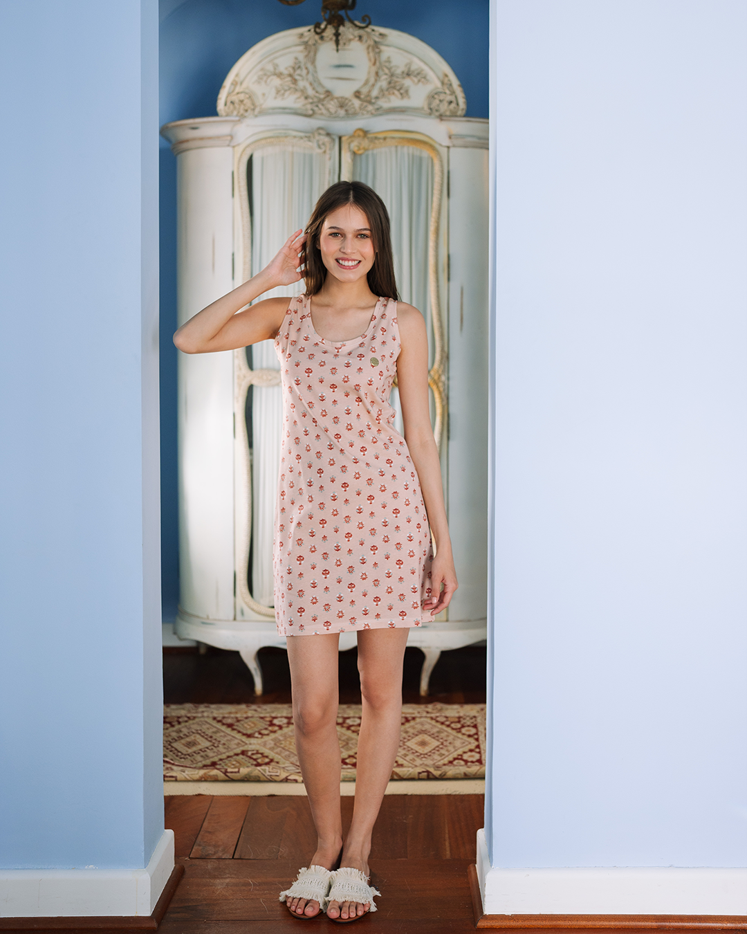 فستان كَت  قطن ورود