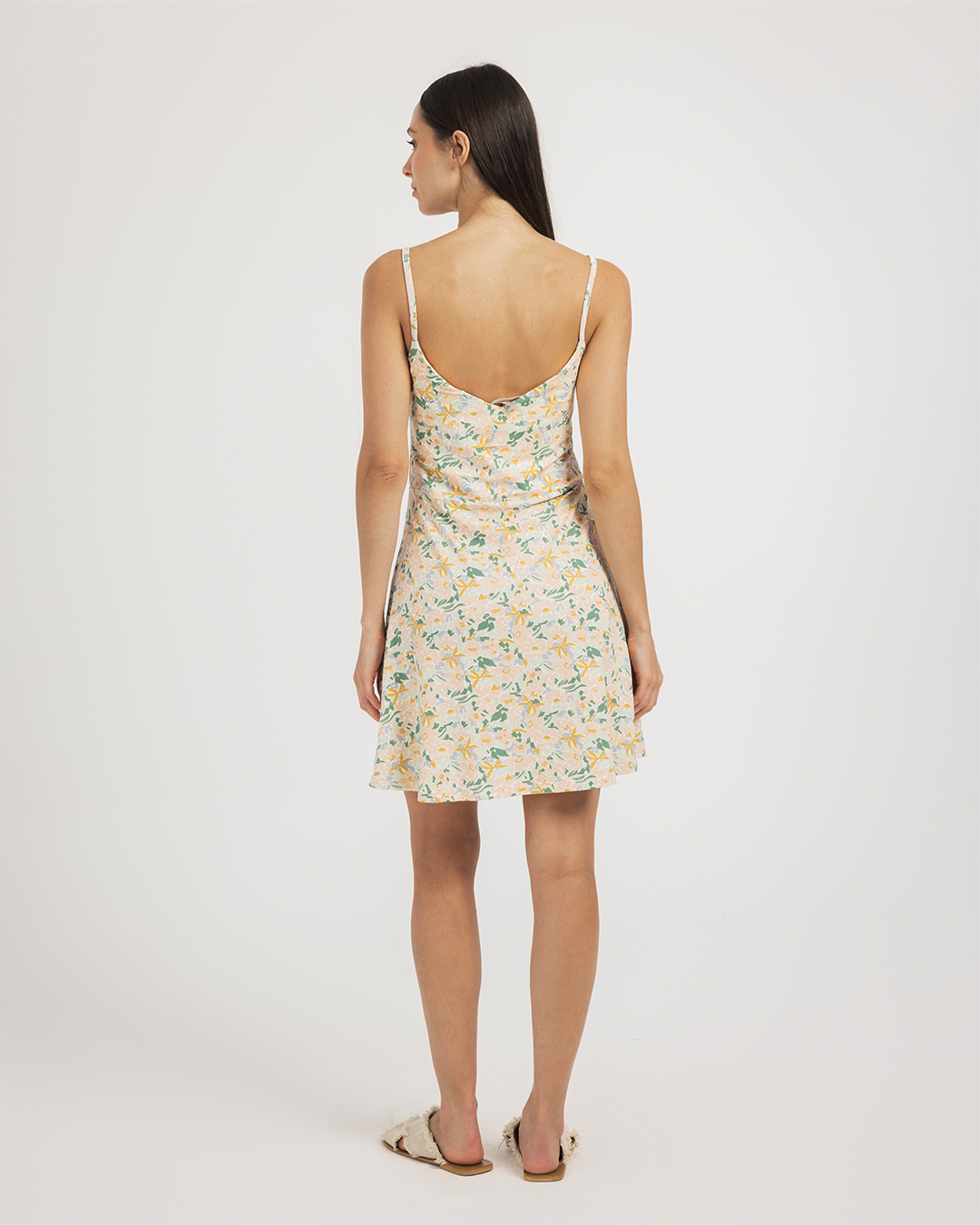 فستان حمالة فيسكوز ليكرا يدانتيل ورود متداخله