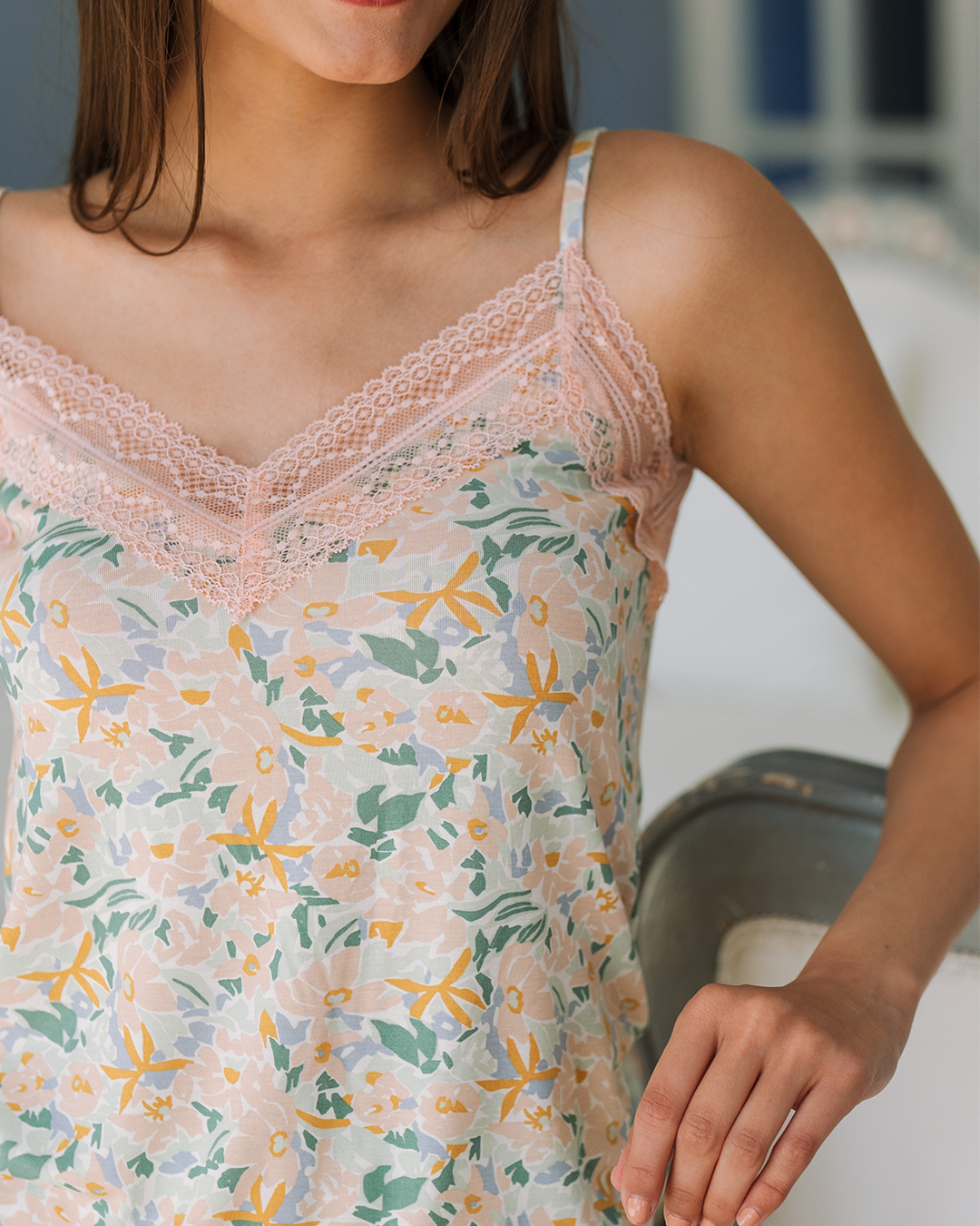 بيجاما شورت فيسكوز ليكرا توب حماله و دانتيل ورود متداخله