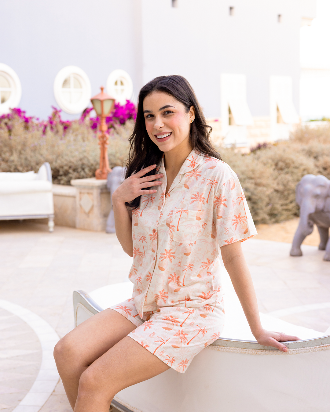 Orange Tropical women's buttoned pajamas