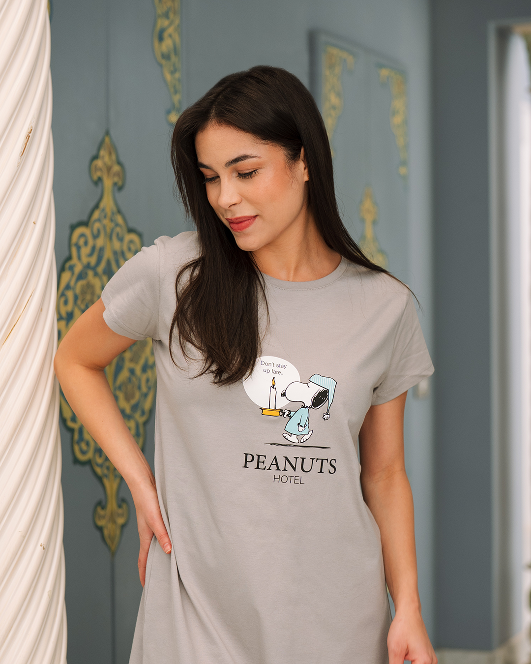 قميص نوم قطن نص كم سنوبى