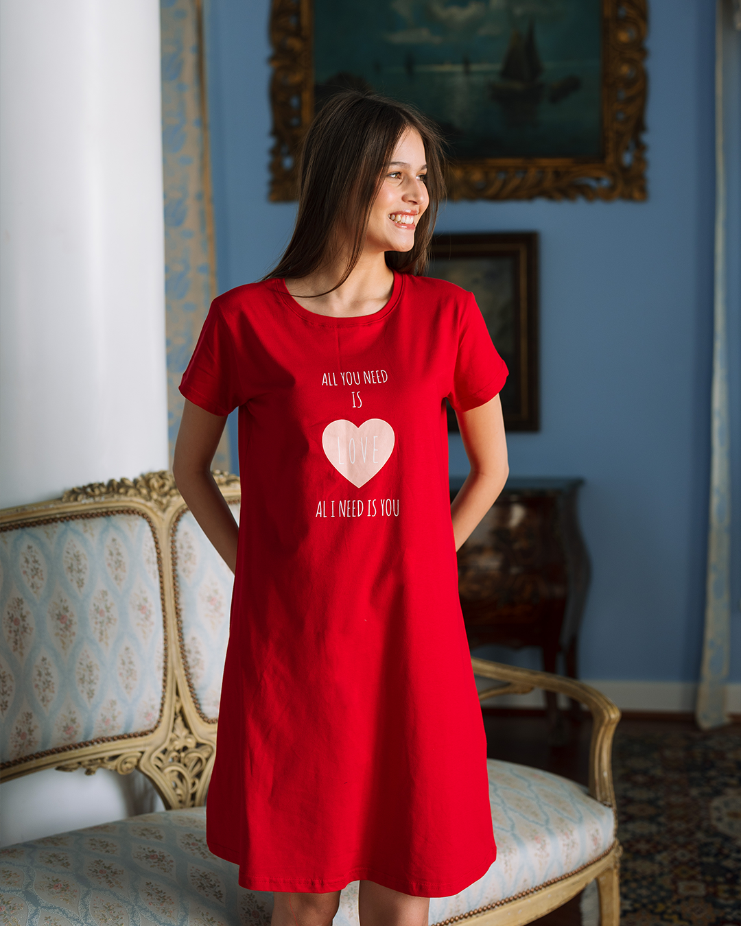 قميص نوم  نص كم قطن كل ما تحتاجه هو الحب