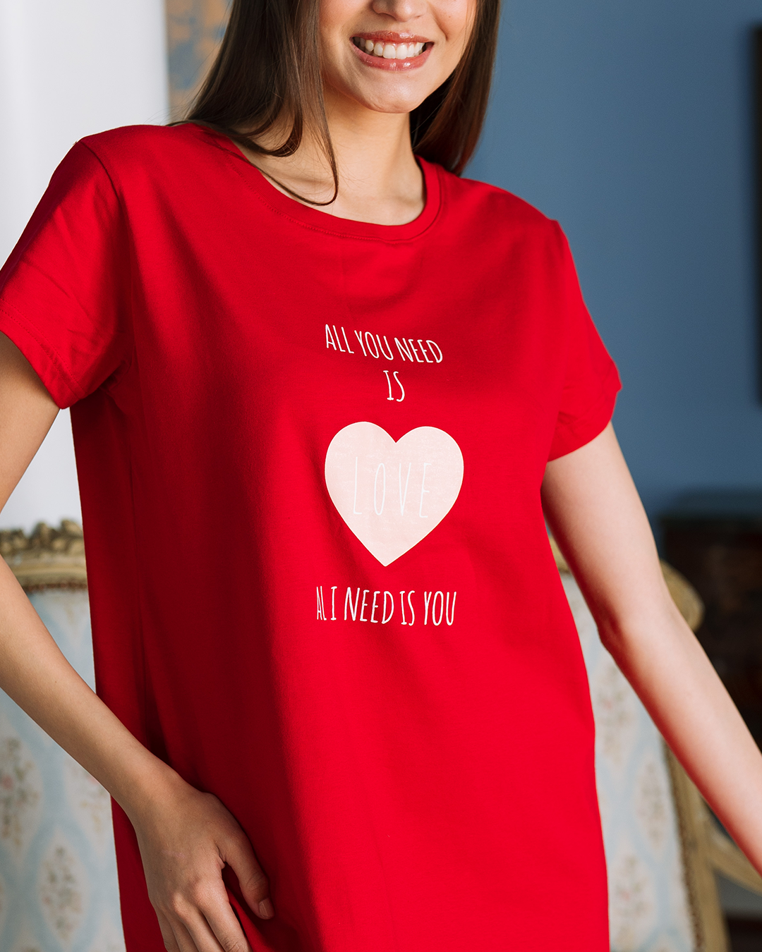 قميص نوم  نص كم قطن كل ما تحتاجه هو الحب