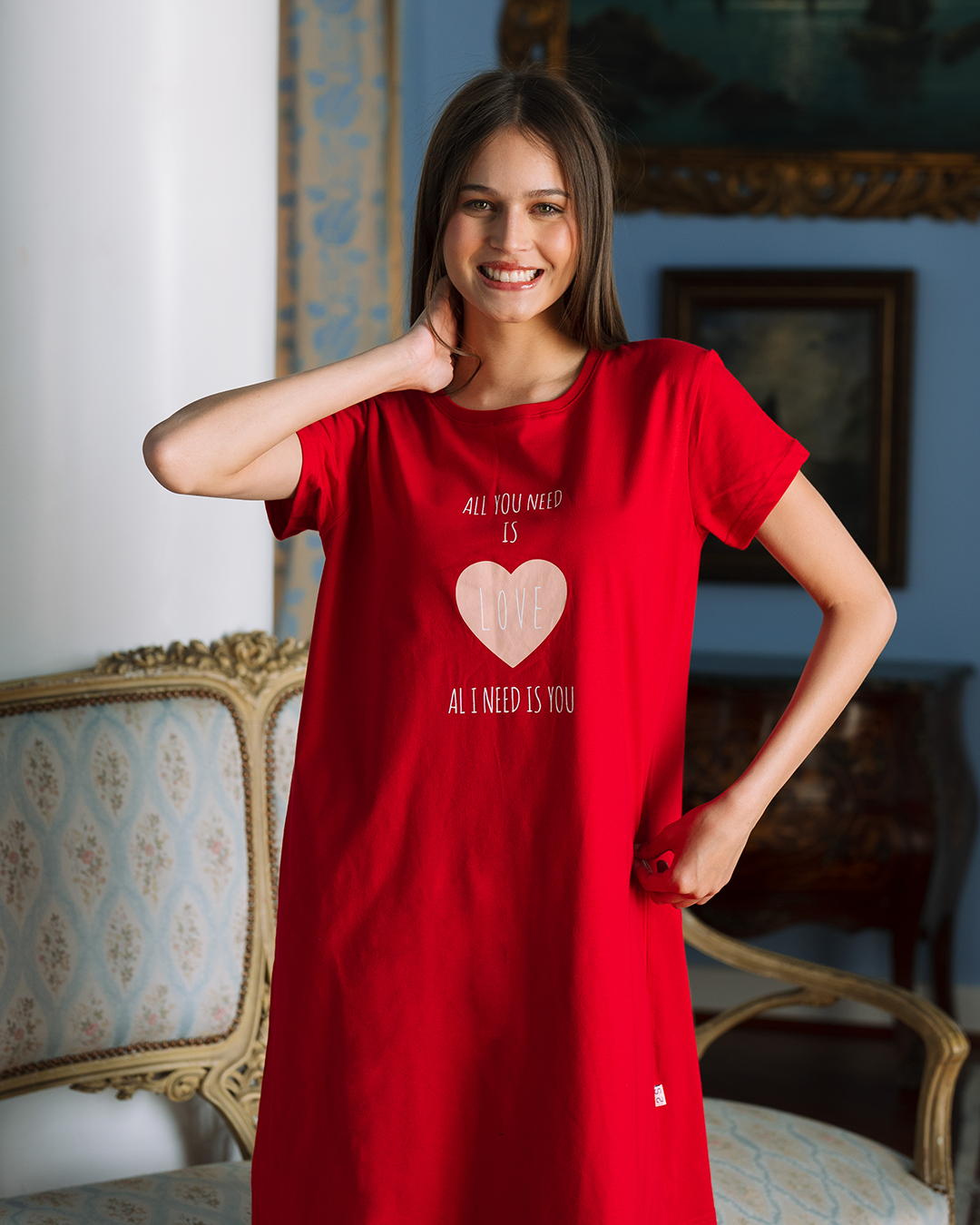 قميص نوم  نص كم قطن كل ما تحتاجه هو الحب