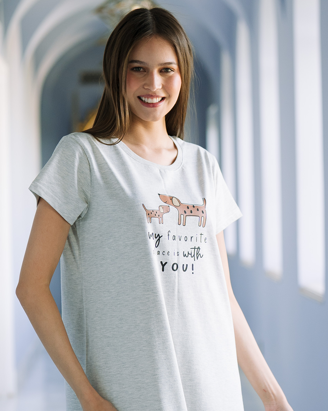 Cute Puppies قميص نوم حريمي نص كم