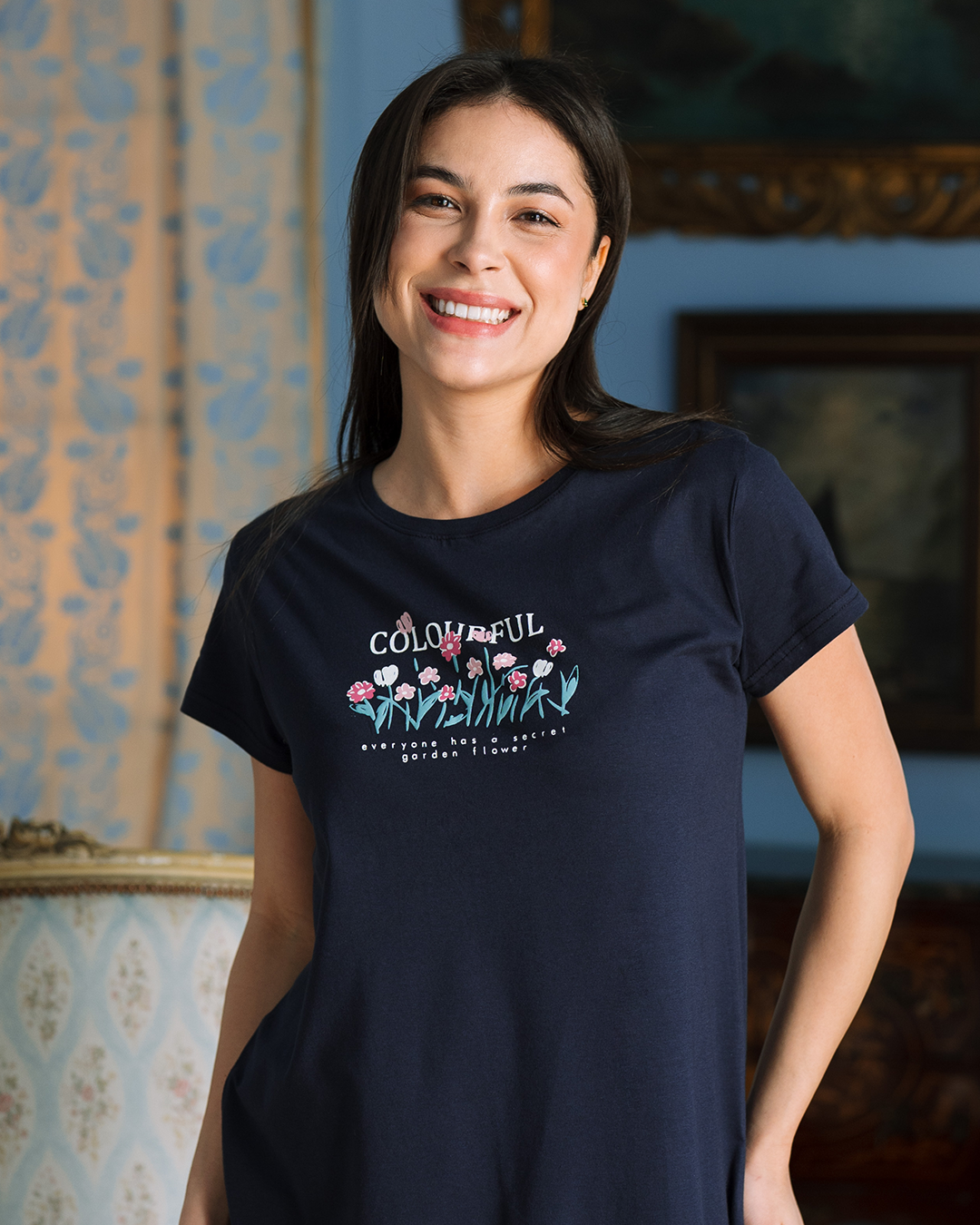 Colorful Flowers قميص نوم حريمي نص كم