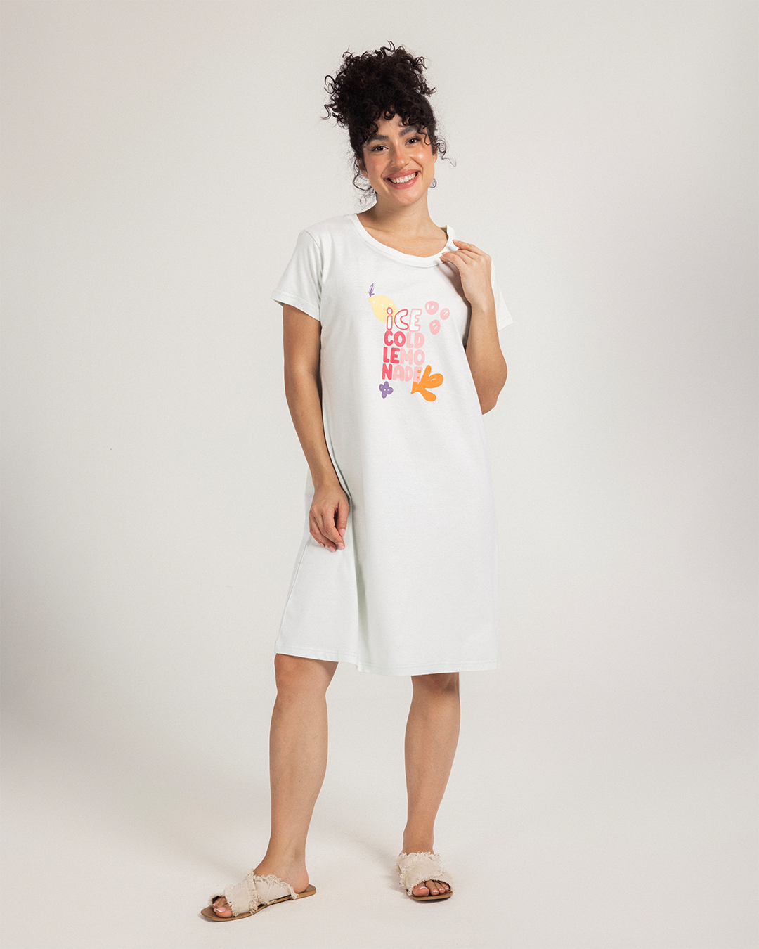 قميص نوم نص كم قطن ليمون بارد