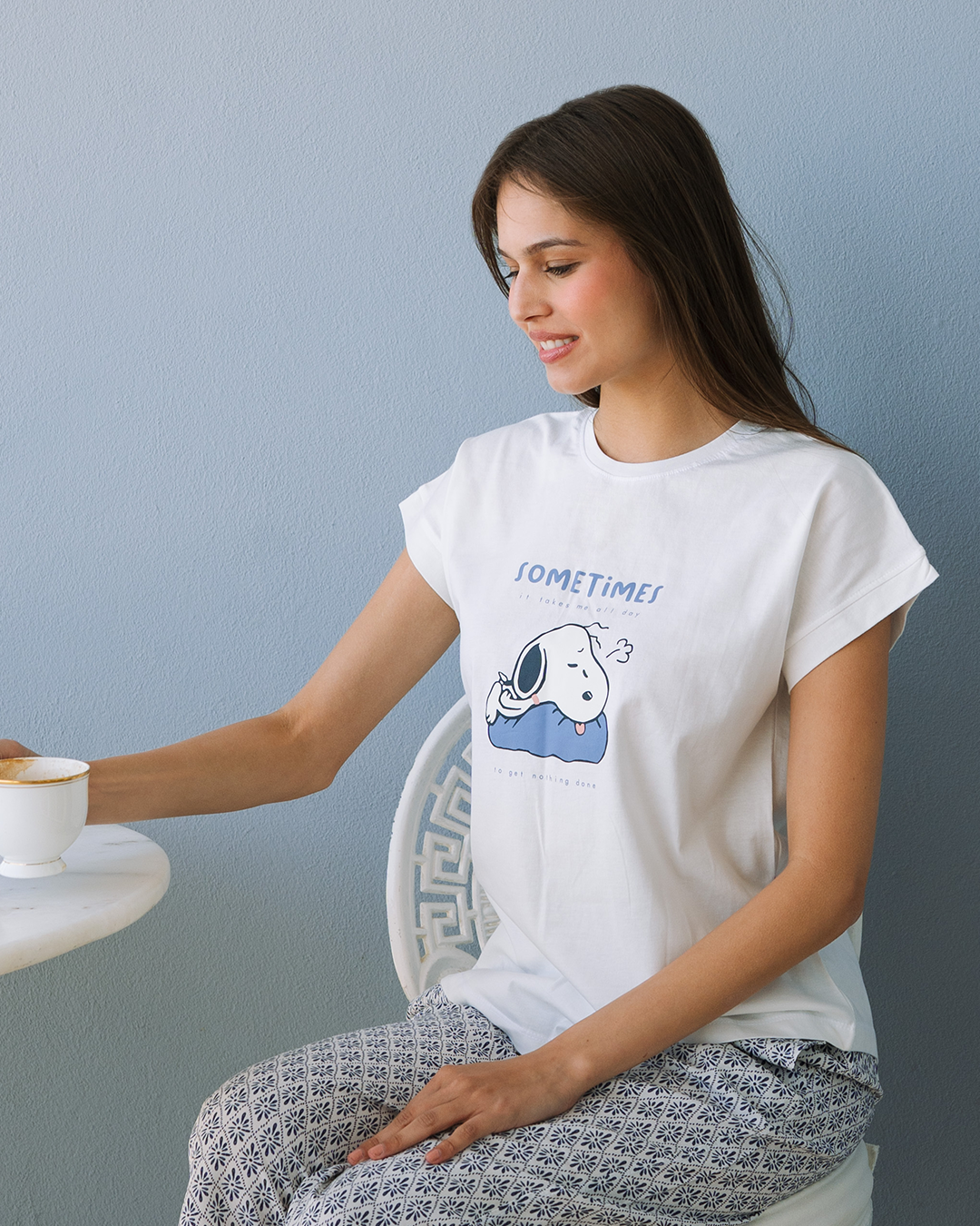 Snoopy's Bedtime drop Shoulder Pajamas cotton