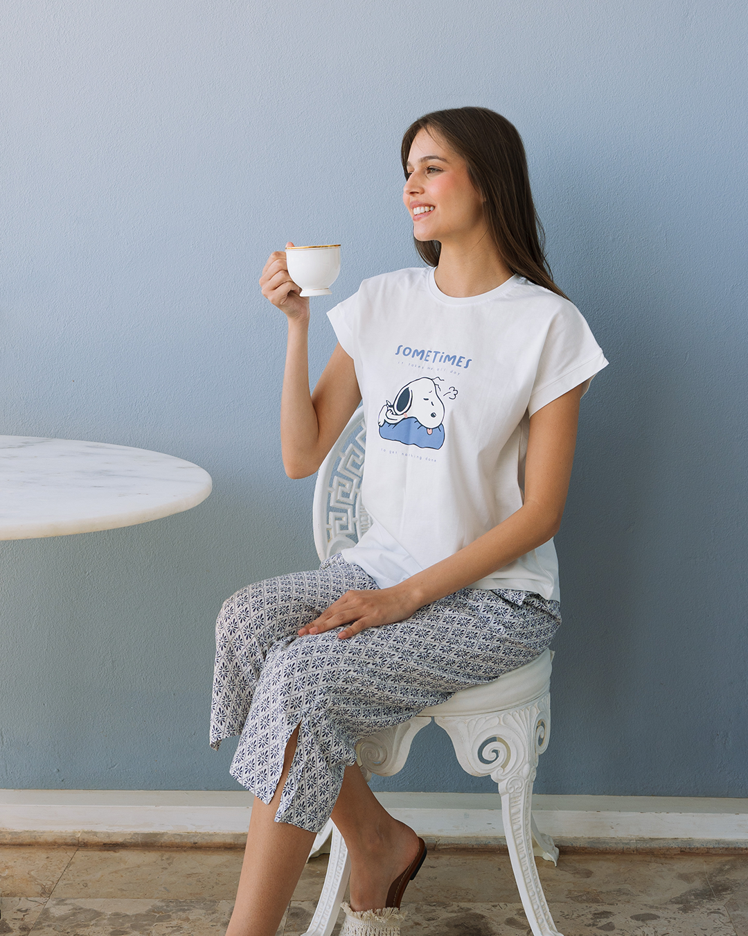 Snoopy's Bedtime drop Shoulder Pajamas cotton