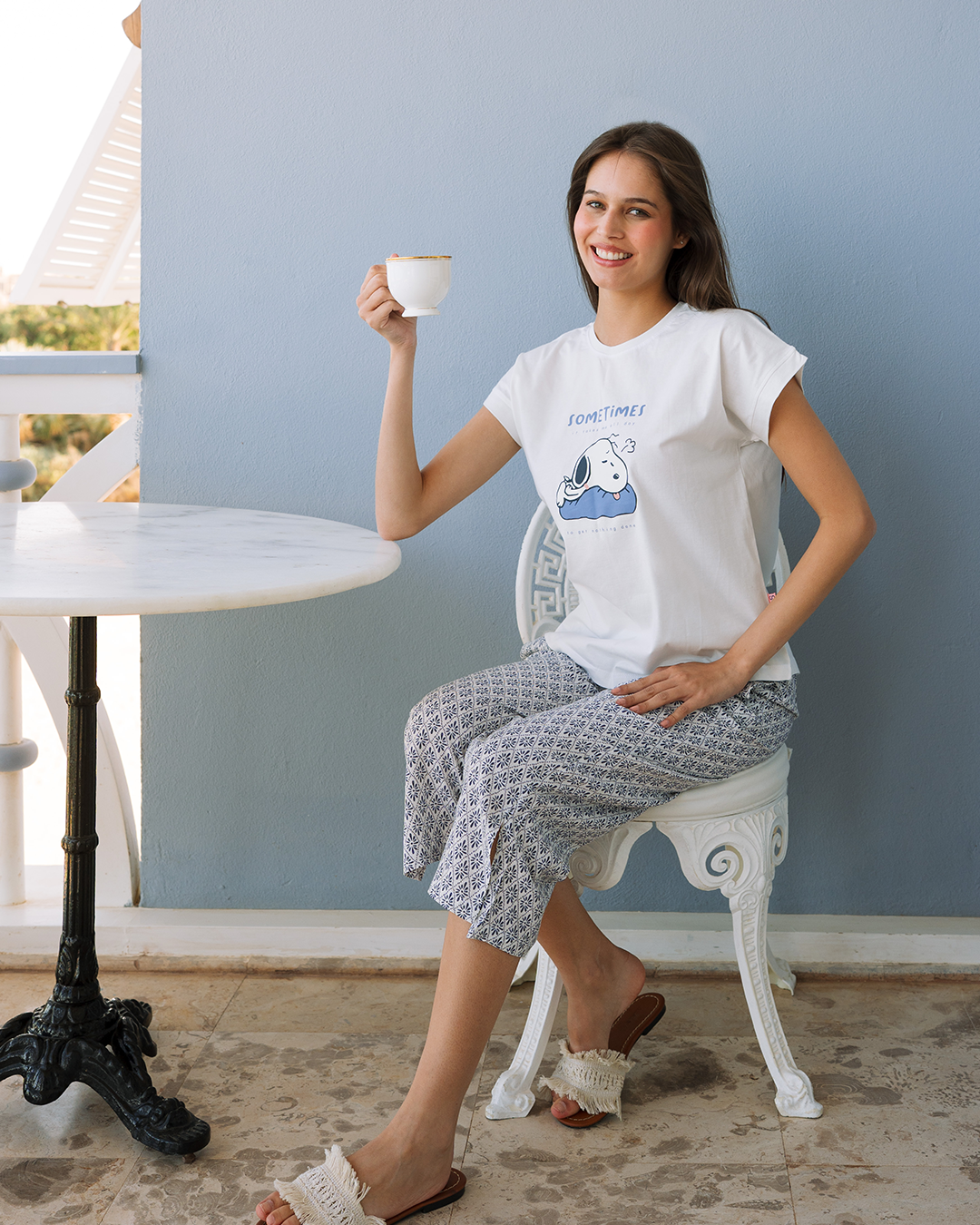 Snoopy's Bedtime drop Shoulder Pajamas cotton