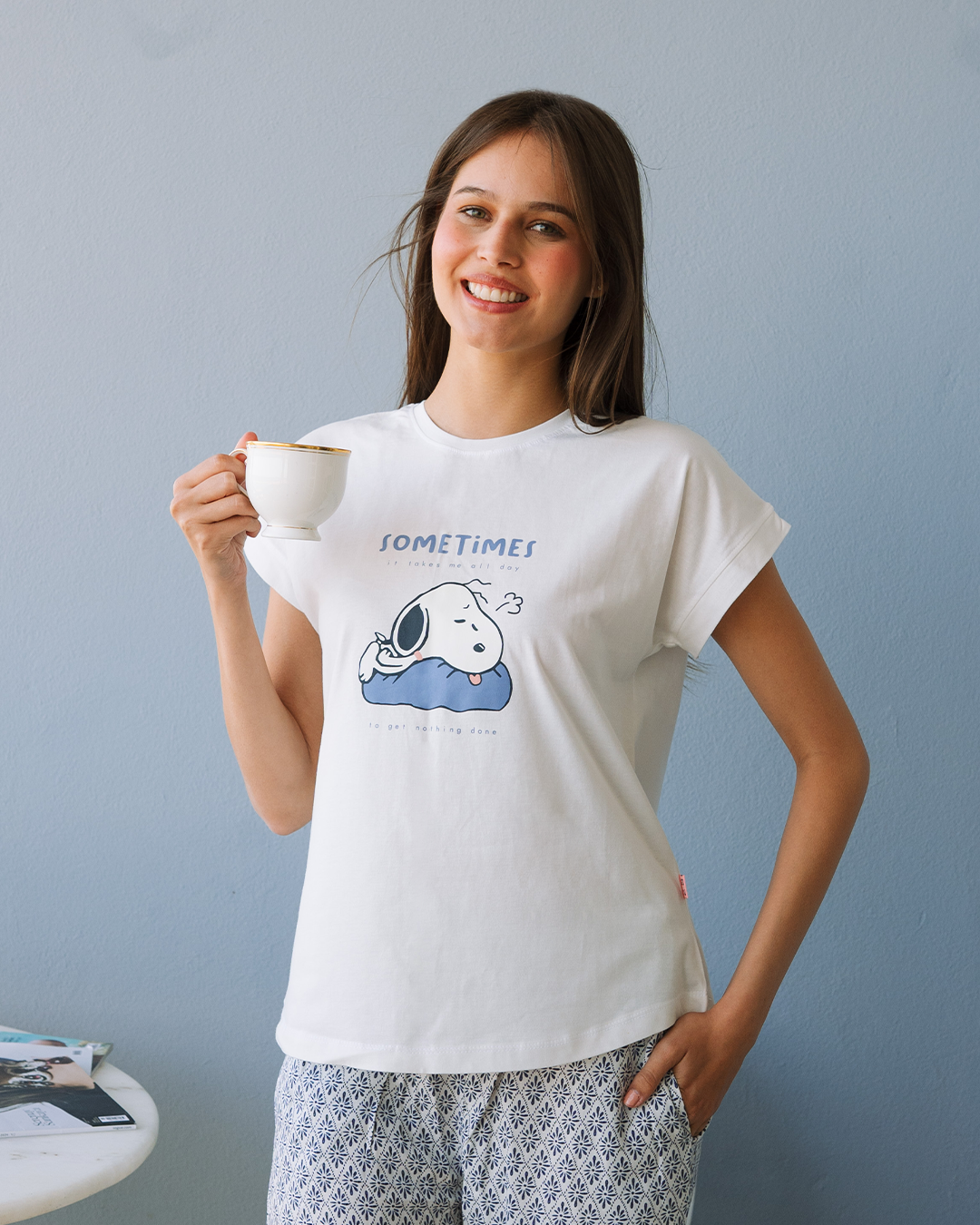 Snoopy's Bedtime drop Shoulder Pajamas cotton