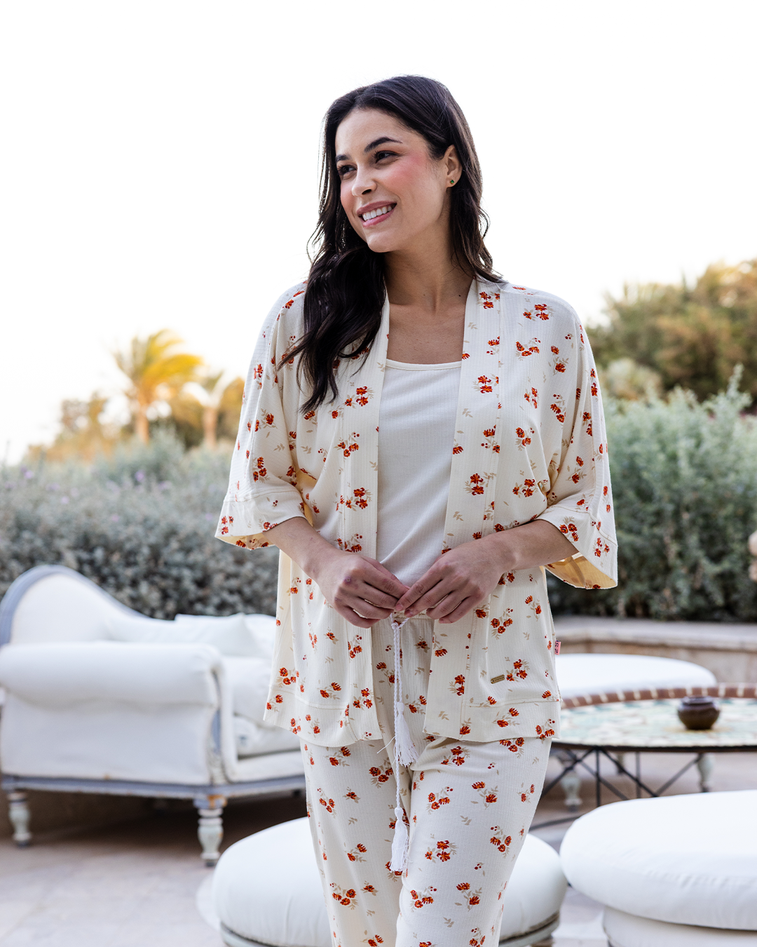 Orange Flowers pajamas 3 pieces viscose lycra