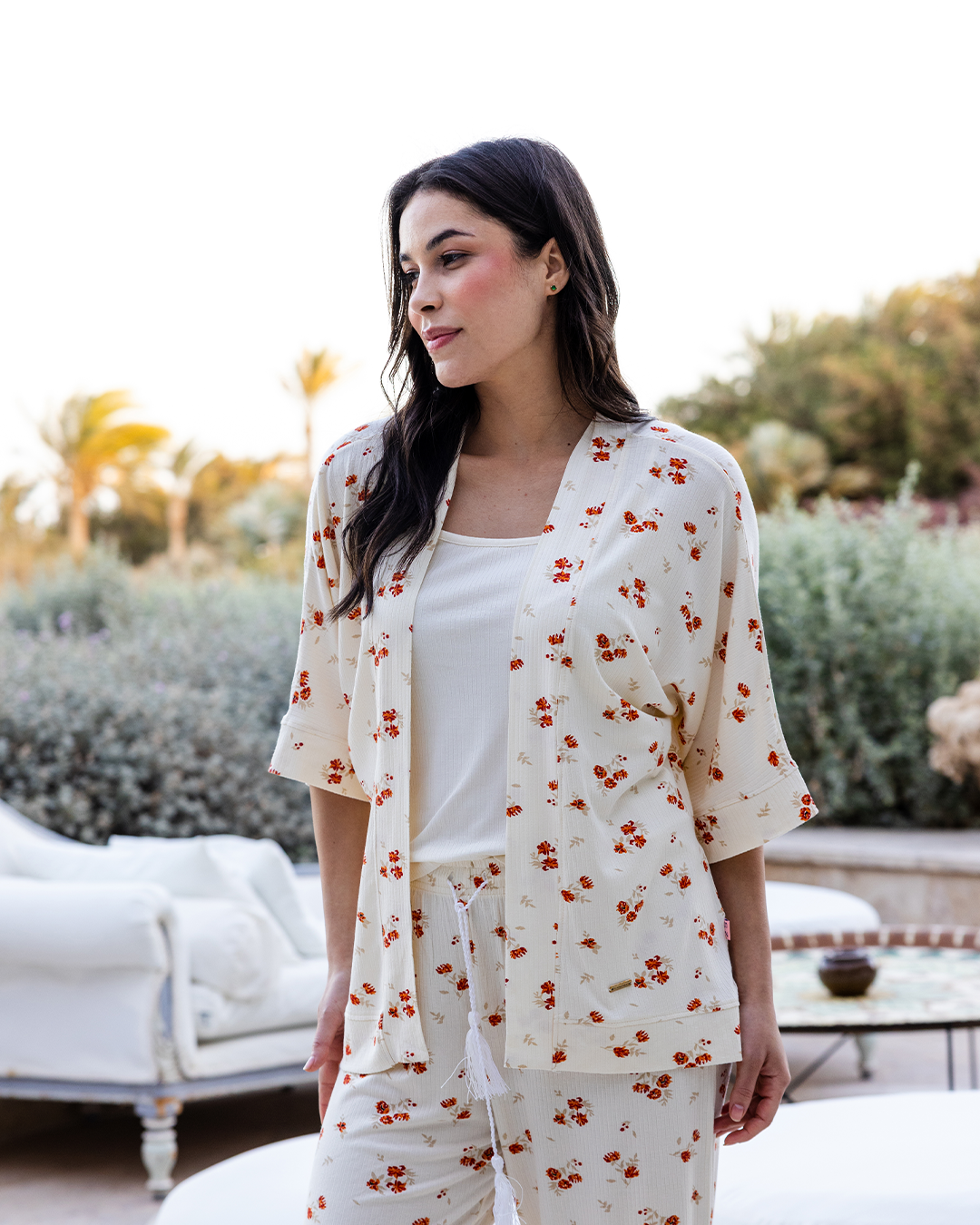 Orange Flowers pajamas 3 pieces viscose lycra