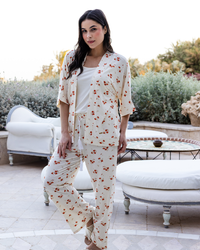 Orange Flowers pajamas 3 pieces viscose lycra