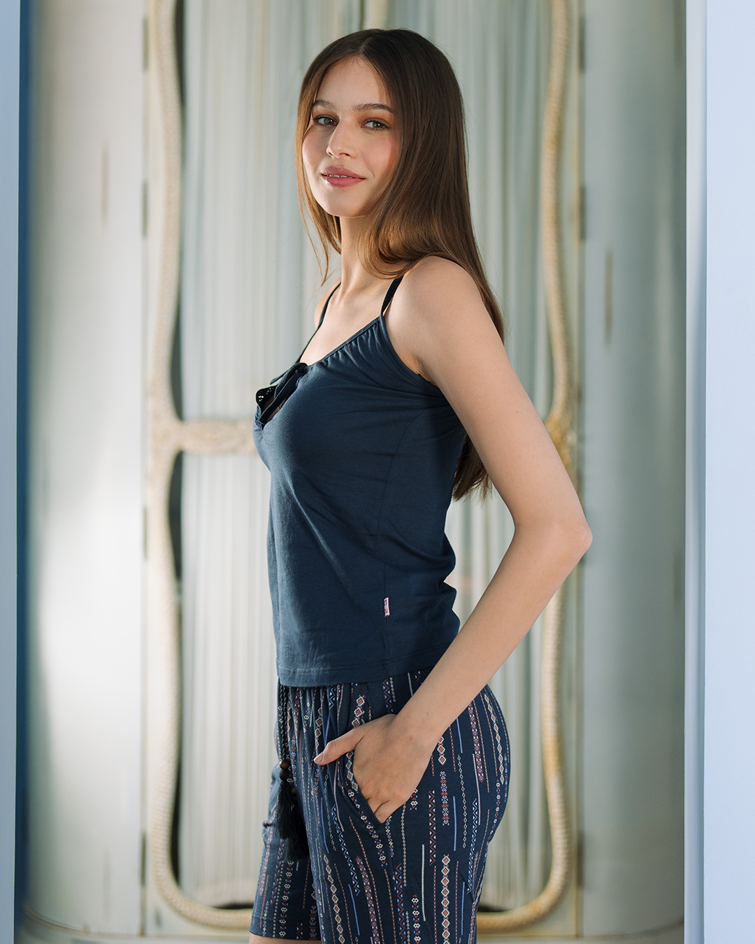 بيجاما توب حمالة و شورت فسكوز قطن بوهو شيك