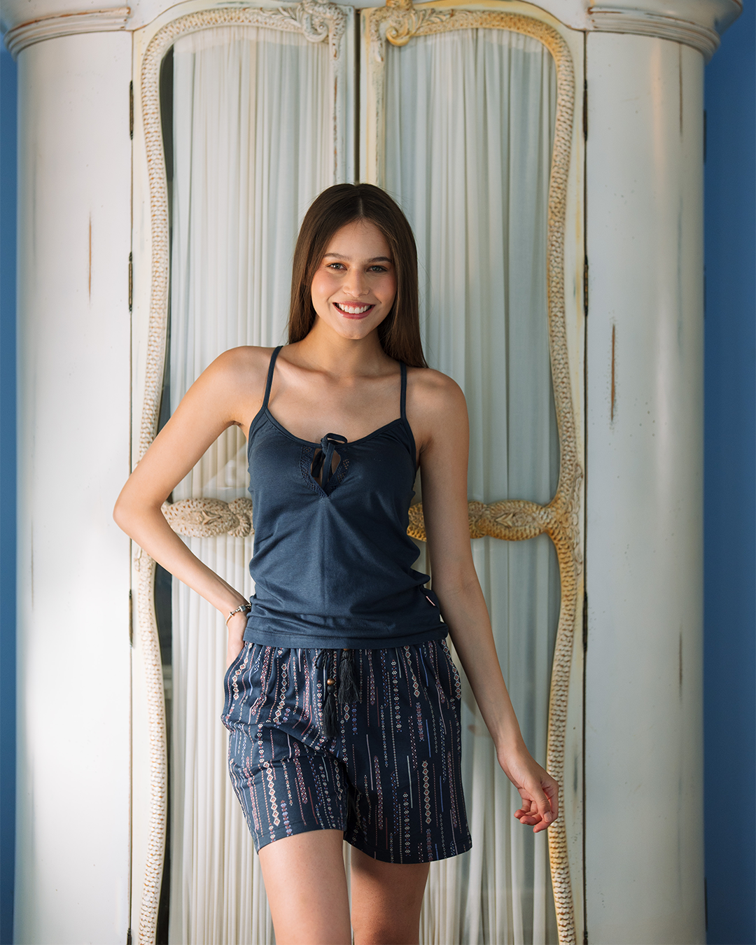 بيجاما توب حمالة و شورت فسكوز قطن بوهو شيك