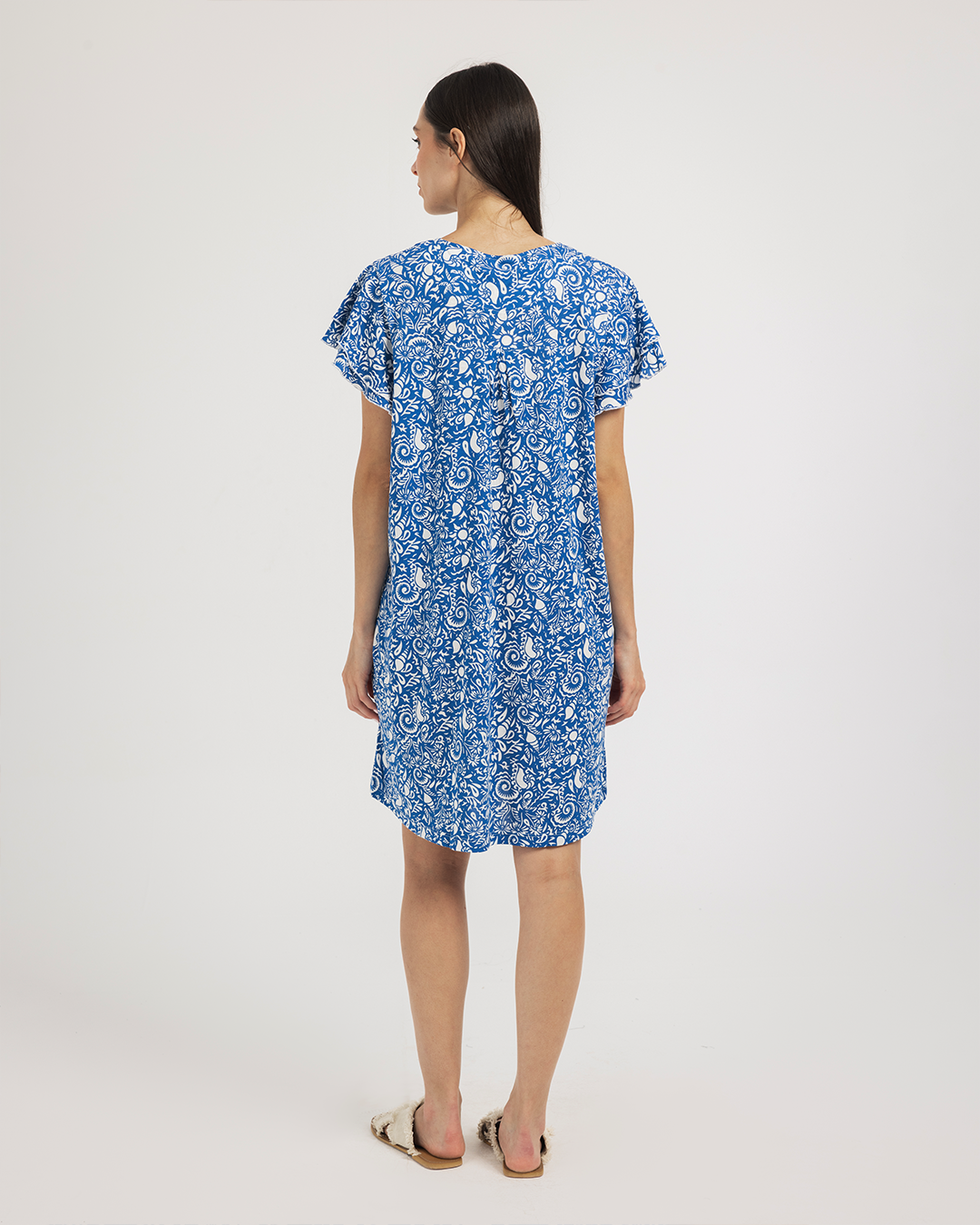 فستان ربع كم رافل قطن مودال اجواء البحر