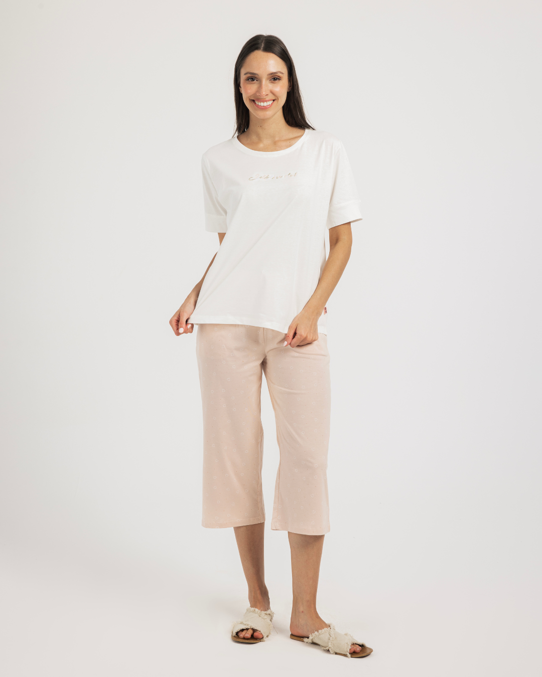 بيجاما  نص كم و بنتكور قطن جيرسى قلوب