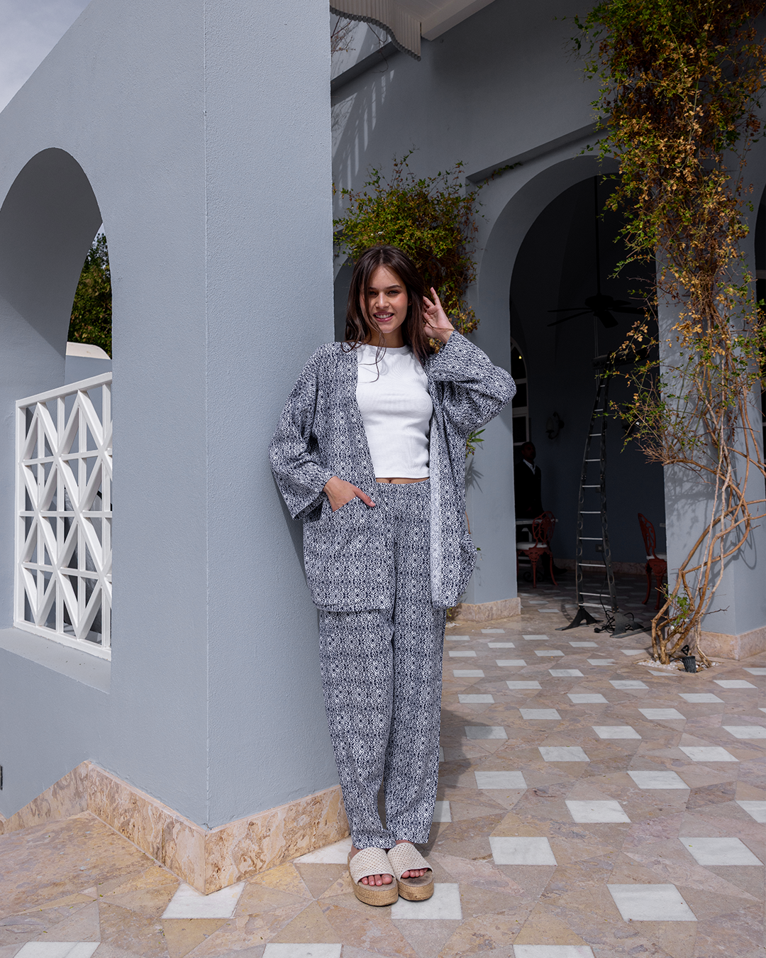 طقم كيمونو مفتوح كتان