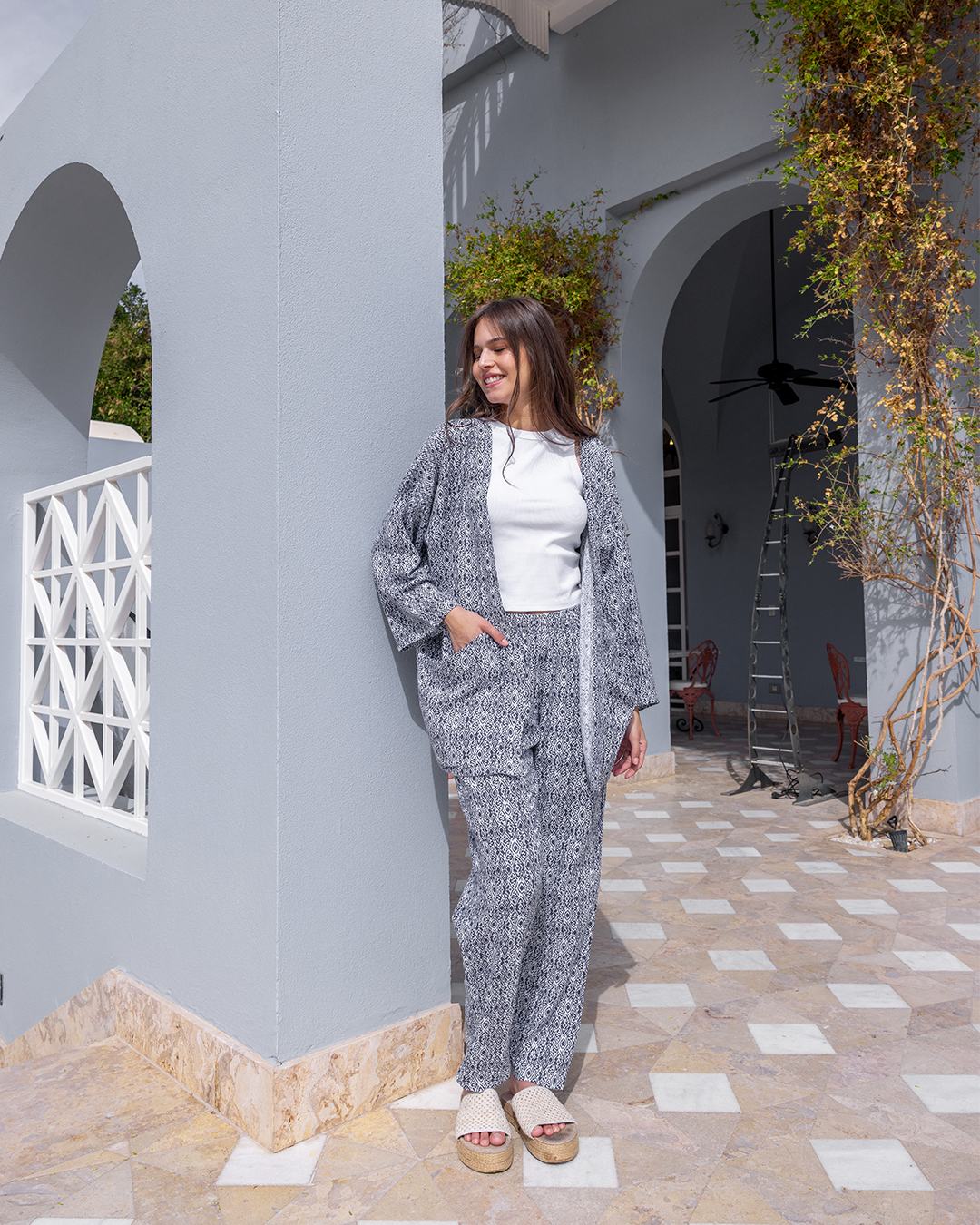 طقم كيمونو مفتوح كتان