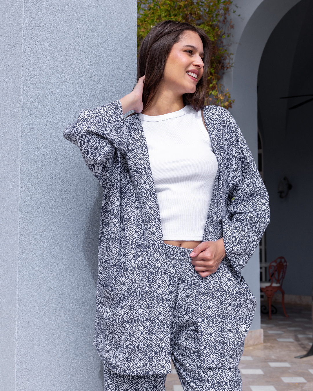 طقم كيمونو مفتوح كتان