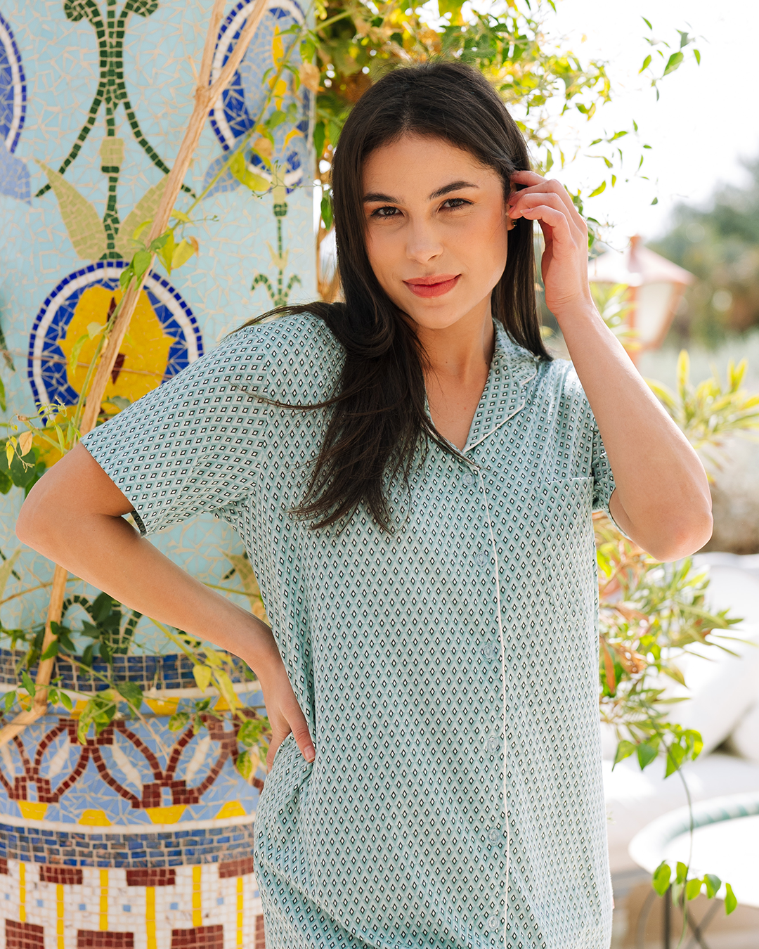 نايت شيرت بزراير قطن مودال