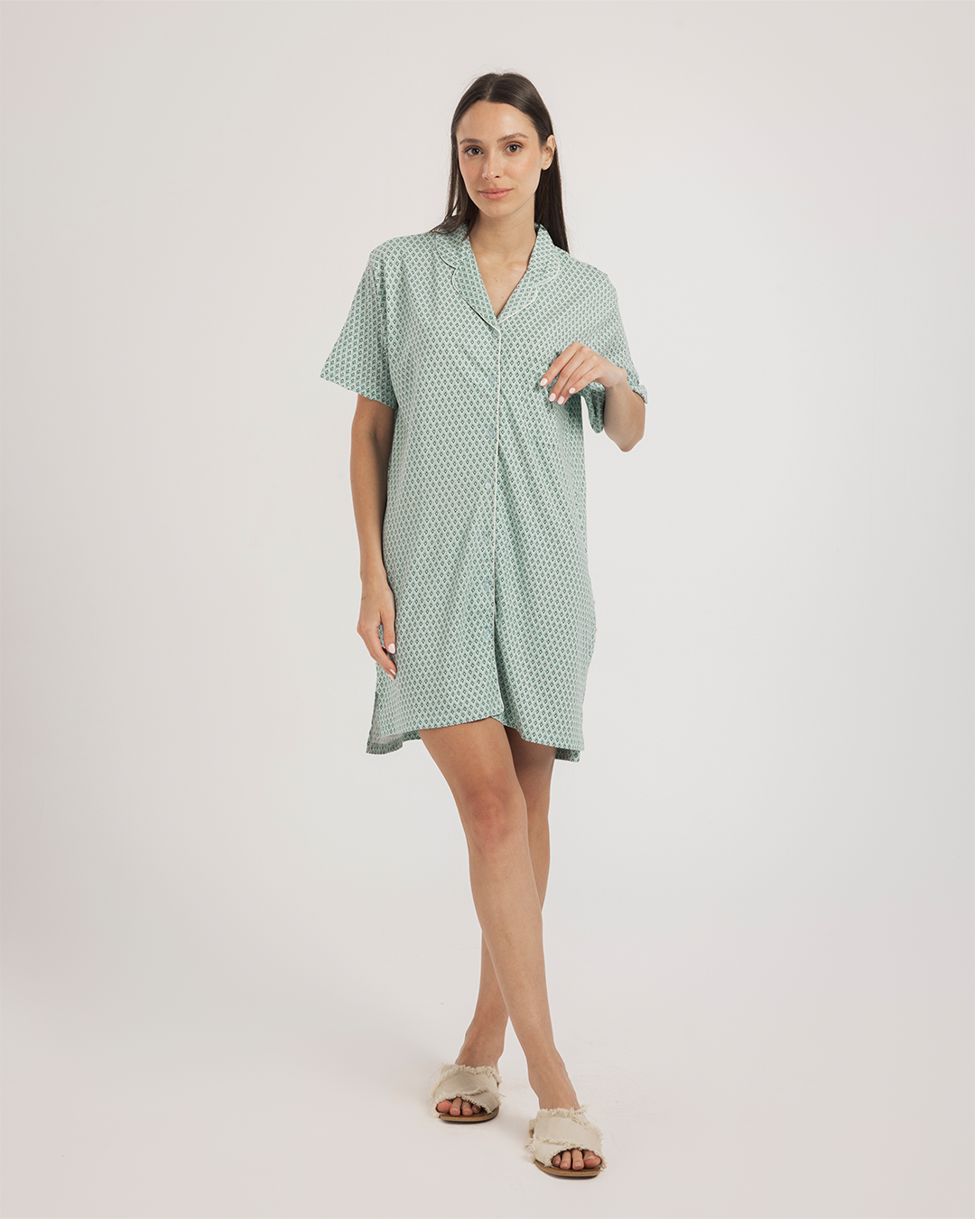 نايت شيرت بزراير قطن مودال