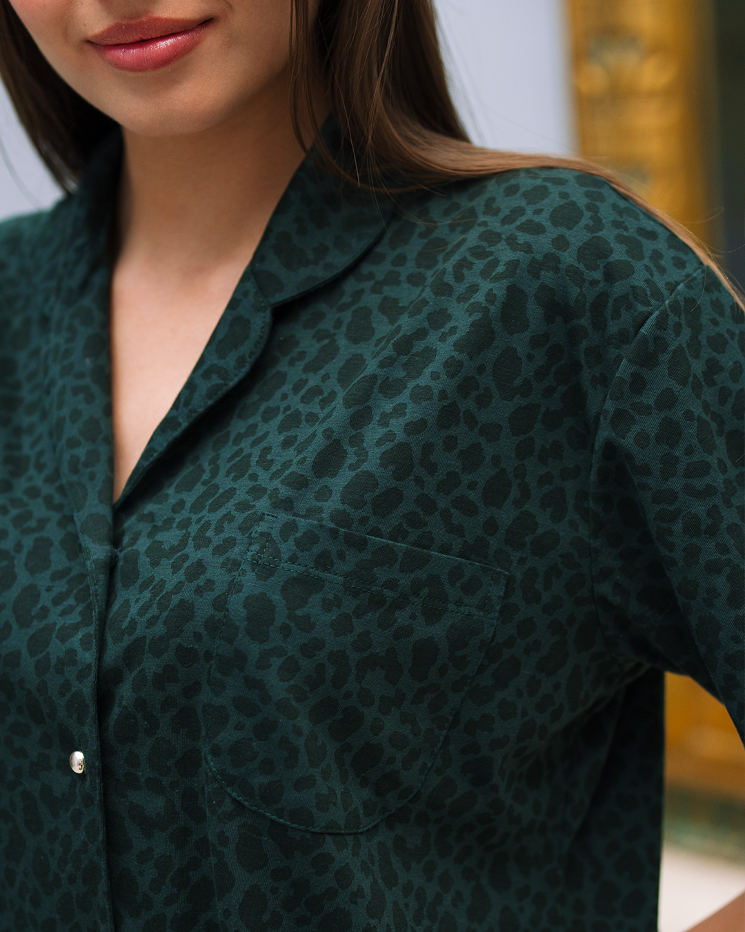 Green Leopard Women's Buttoned Pajamas