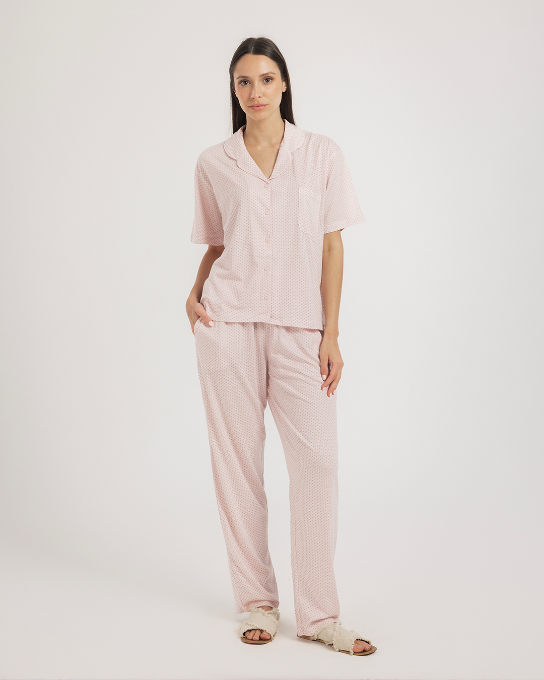 Geometric Button up Pajamas Pants modal cotton