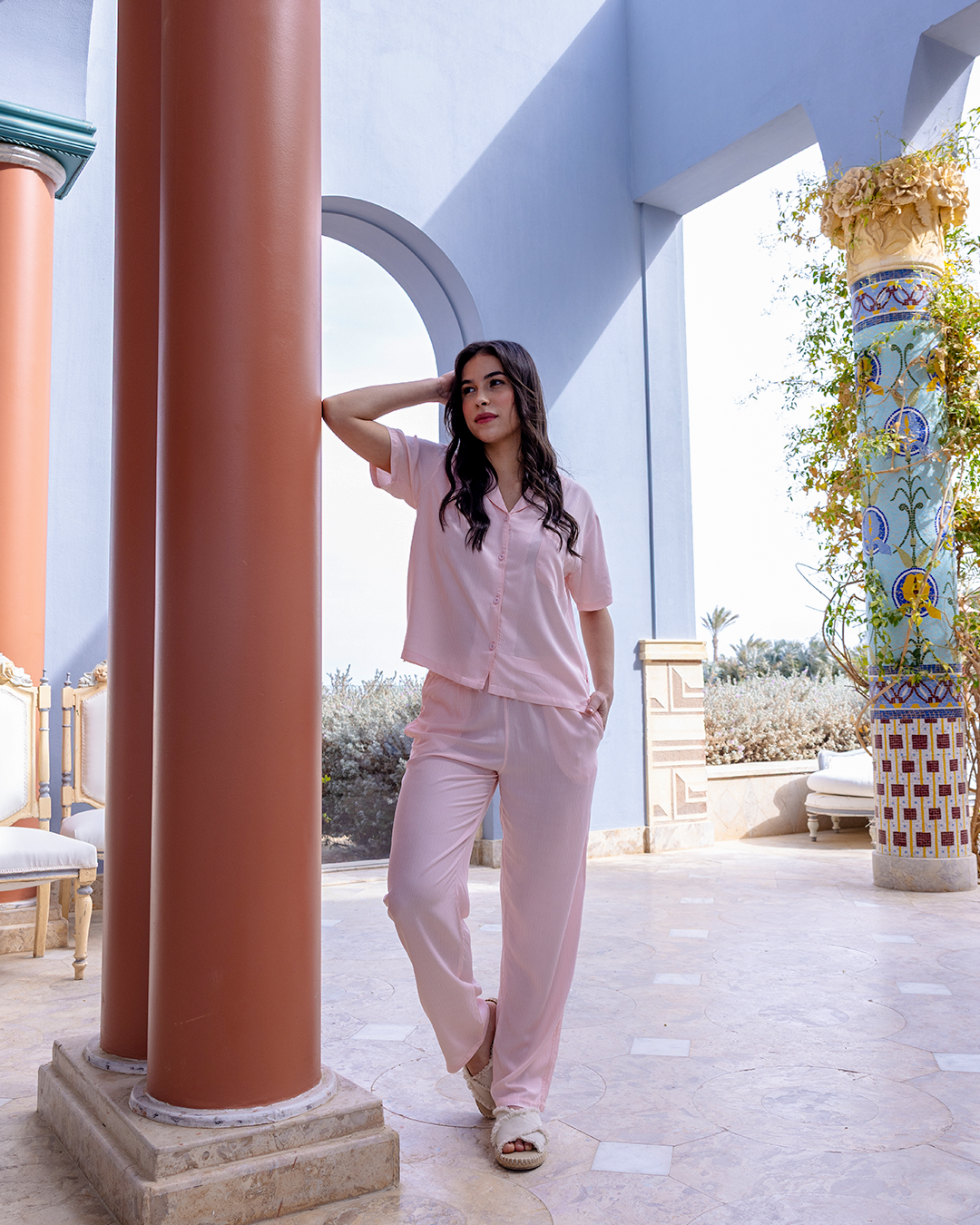 بيجاما كلاسيك بنطلون و زراير قطن فيسكوز مخطط