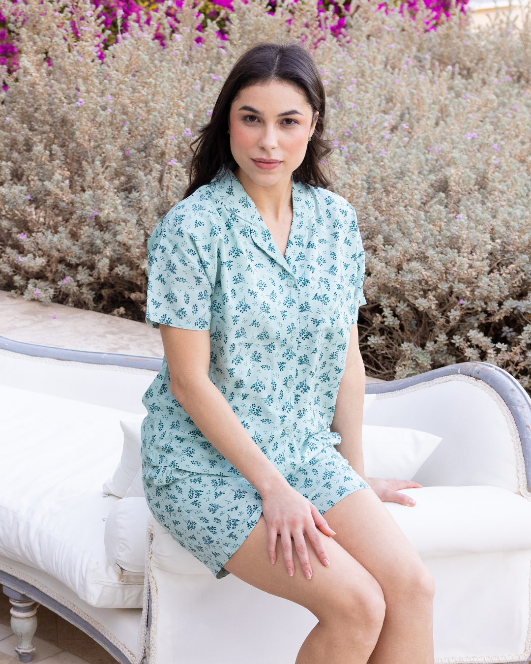 بيجاما شورت فيسكوز قطن بزراير و مطبوع