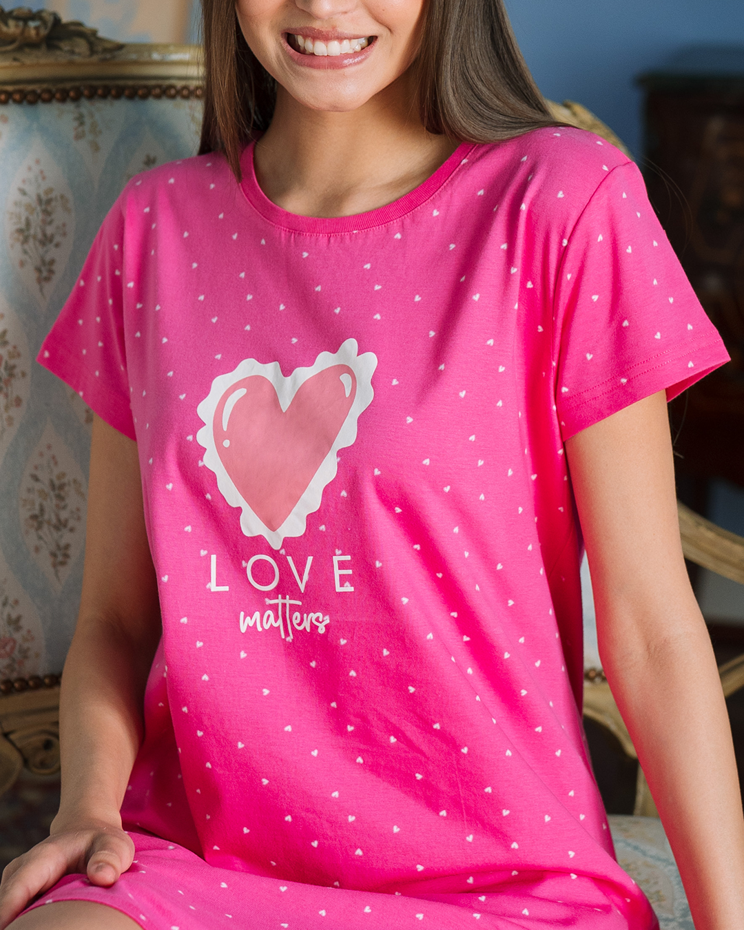 قميص نص كم قطن فوشيا