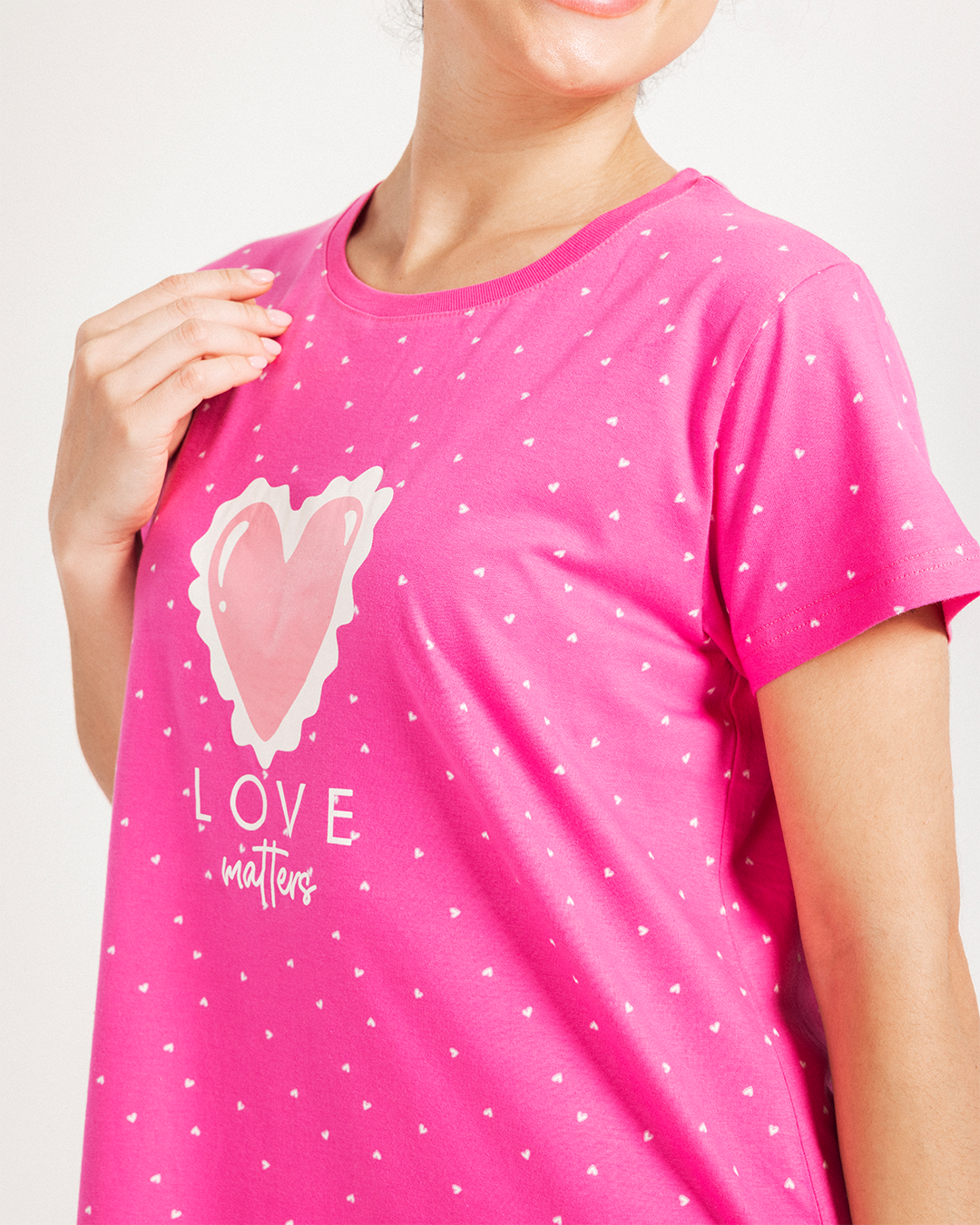 قميص نص كم قطن فوشيا