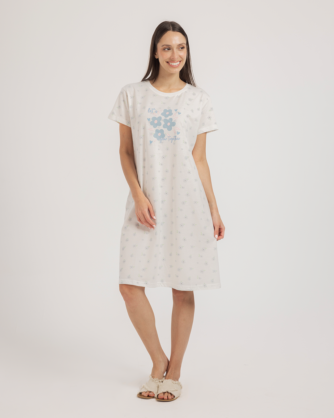 Blue Flowers قميص حريمي نص كم