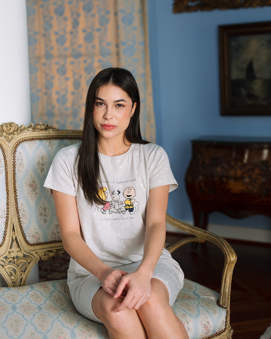 Snoopy and friends stars قميص حريمي نص كم