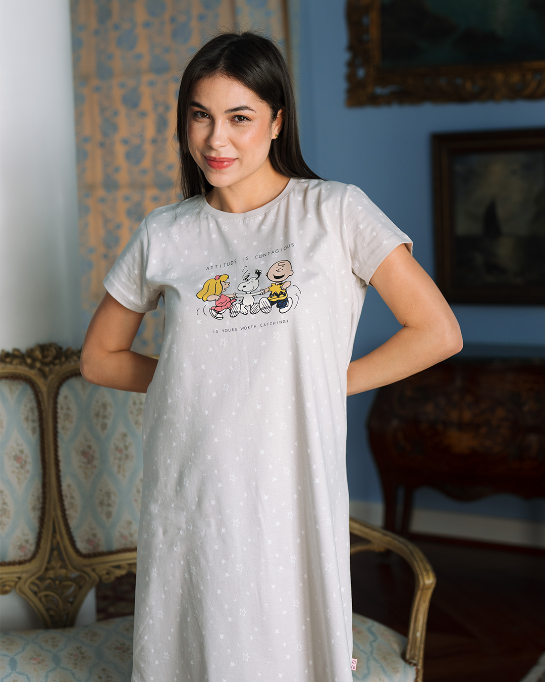 Snoopy and friends stars قميص حريمي نص كم