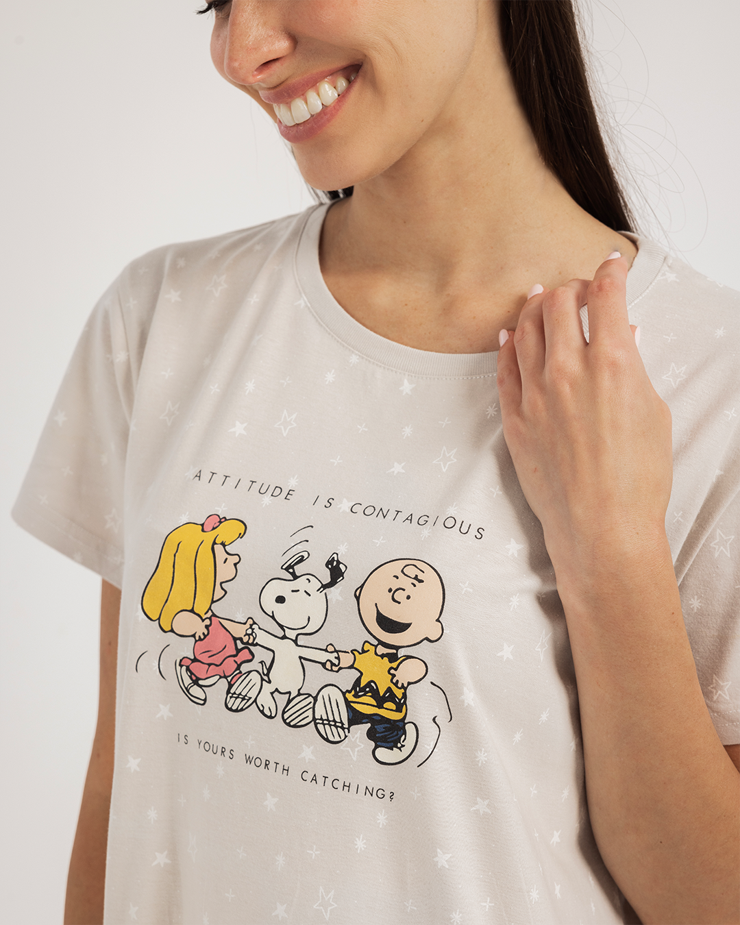 Snoopy and friends stars قميص حريمي نص كم