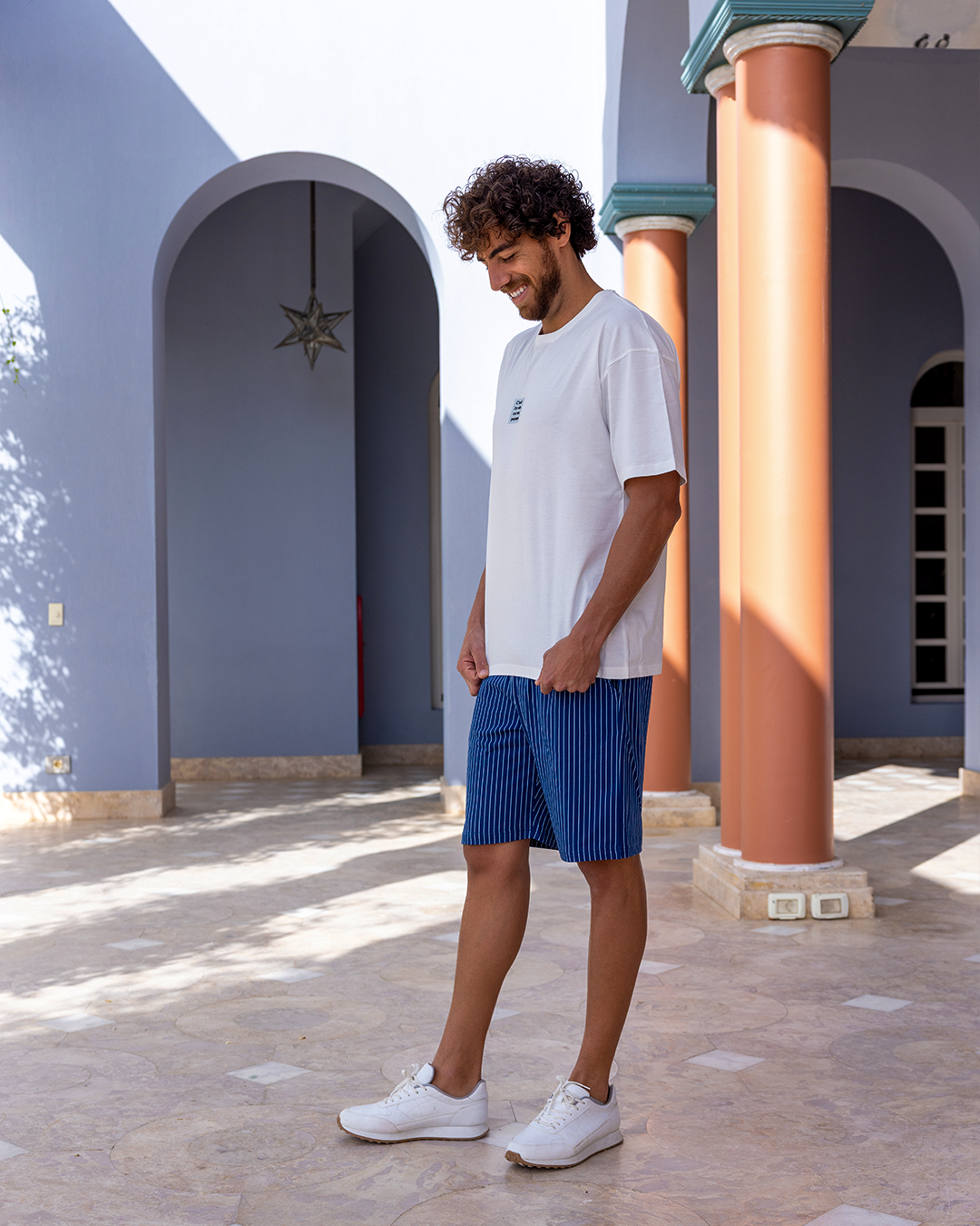 بيجاما نص كم و شورت قطن مخطط