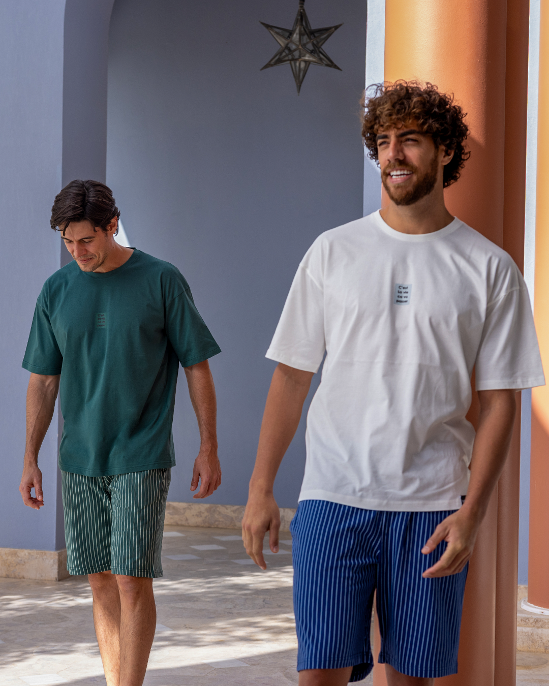 بيجاما نص كم و شورت قطن مخطط