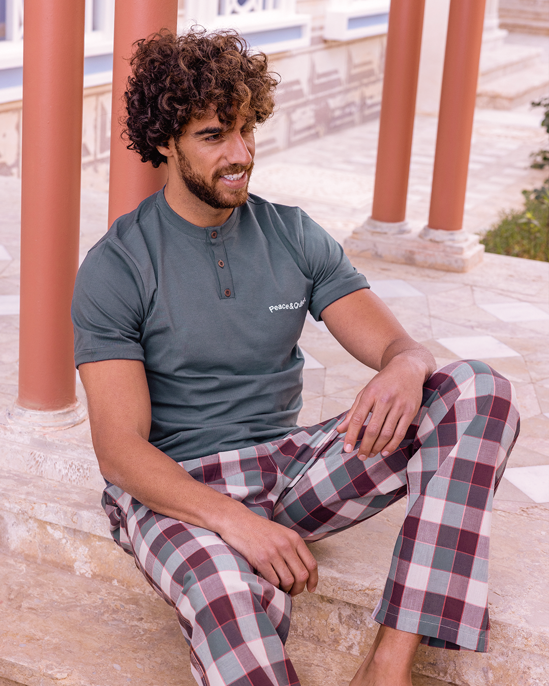 بيجاما بنطلون كاروه و توب نص كم