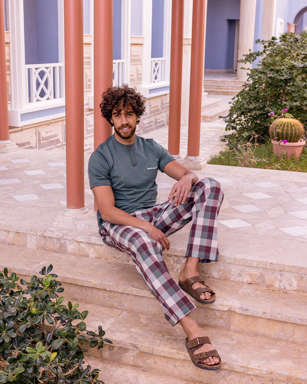 بيجاما بنطلون كاروه و توب نص كم